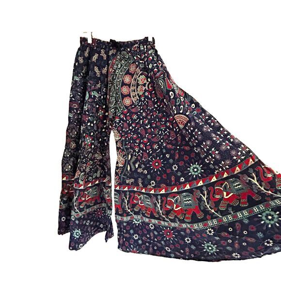 Palazzo Pants Wide Leg Indian Elephant Print Pull On XS?? Small?? Hippie Boho - Picture 1 of 7